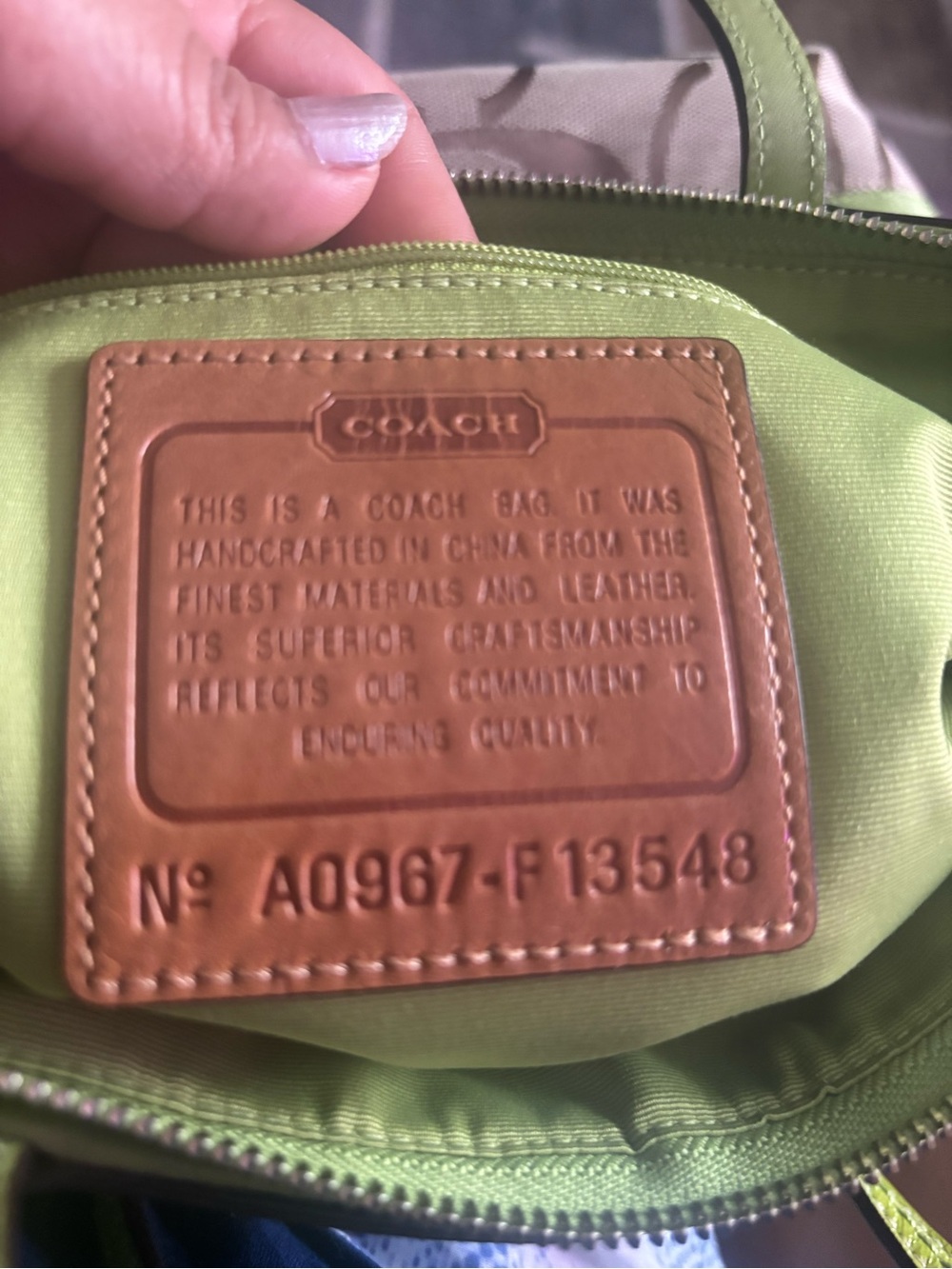Coach Beige Signature Canvas Tote with Lime Green Trim - Picture 6 of 6